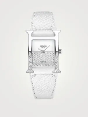 Heure H PM Leather Strap Watch With Diamonds