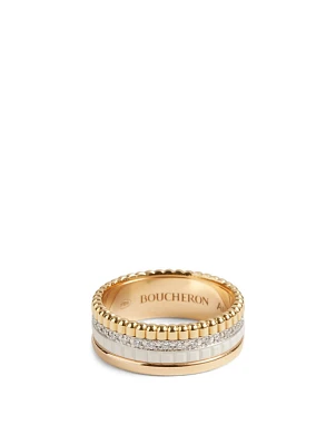 Small White Edition Quatre Gold Ring With Ceramic And Diamonds