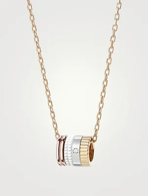 Mini White Edition Gold Ring Pendant Necklace With Diamond