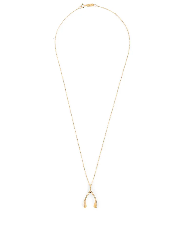 Gold Wishbone Necklace With Diamonds