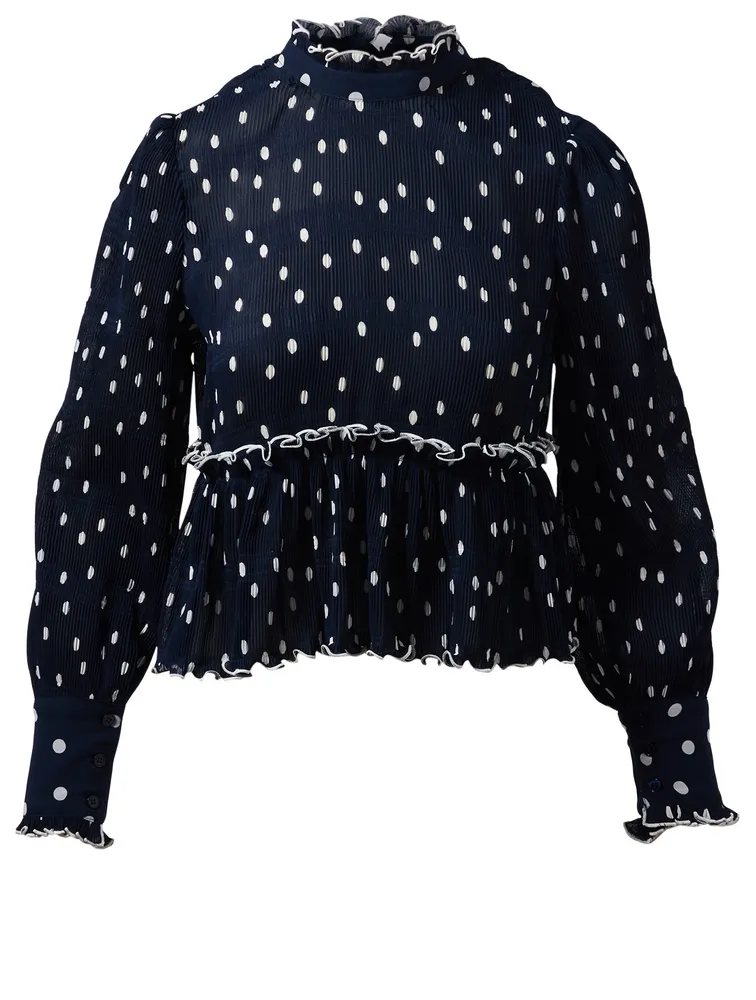 Pleated Georgette Blouse Polka Dot