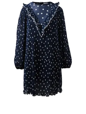 Pleated Georgette Dress Polka Dot