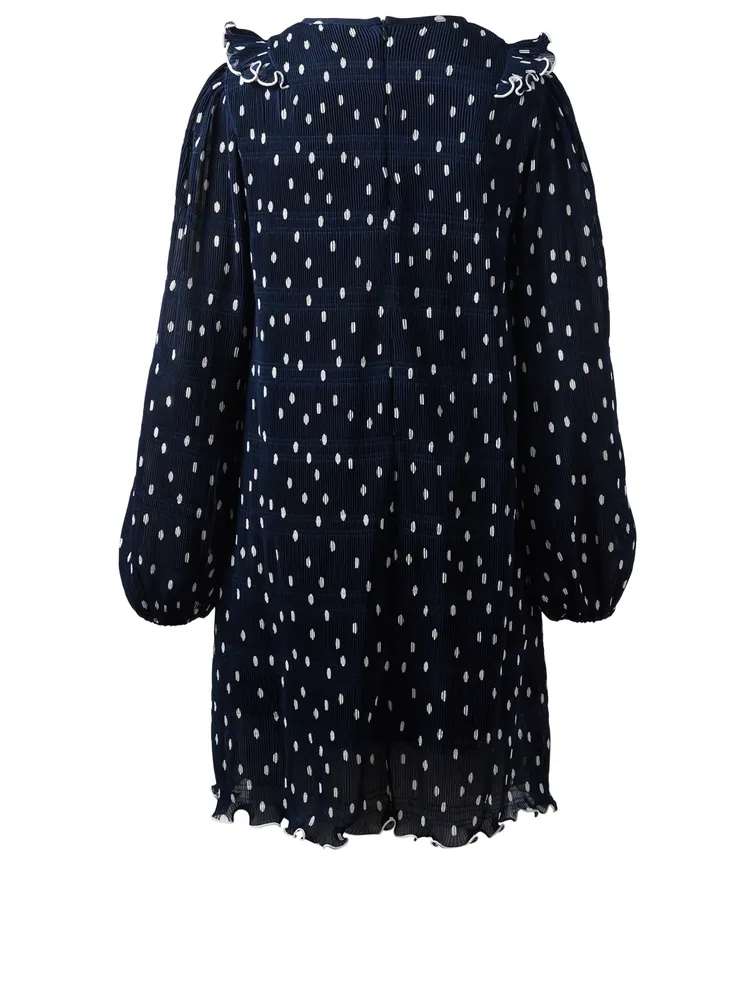 Pleated Georgette Dress Polka Dot