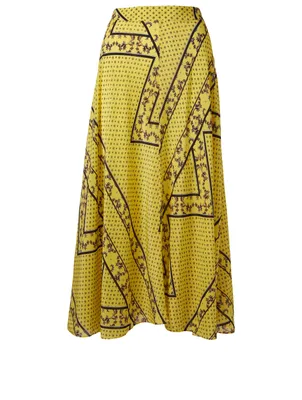 Printed Silk A-Line Midi Skirt