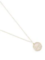 14K Gold Love Script Tableau Medallion Necklace With Diamonds