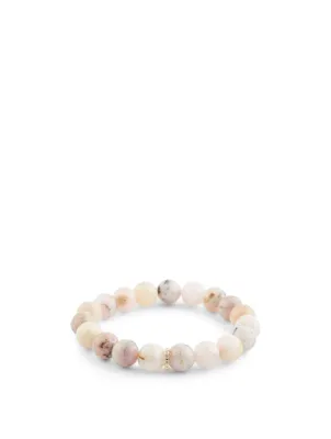 Beaded Pink Opal Bracelet With 14K Gold Diamond Rondelle