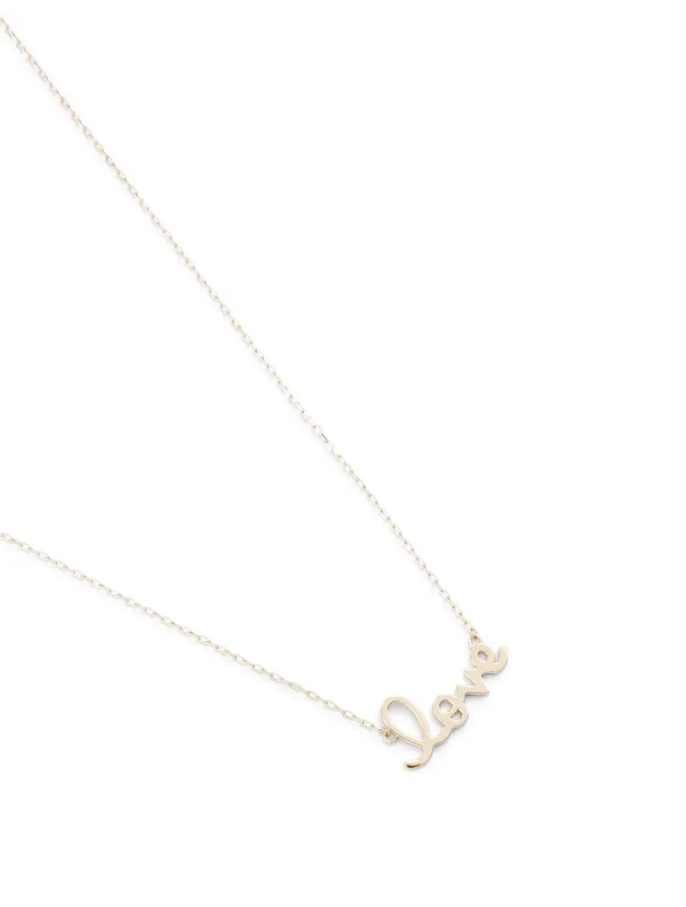 14K Gold Small Pure "Love" Necklace With Diamonds