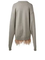 Cable-Knit Oversized V-Neck Cardigan With Ostrich Feathers
