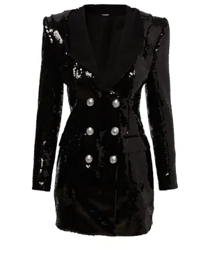 Sequin Double-Breasted Blazer Dress With Hood