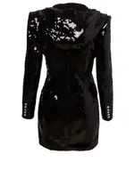 Sequin Double-Breasted Blazer Dress With Hood