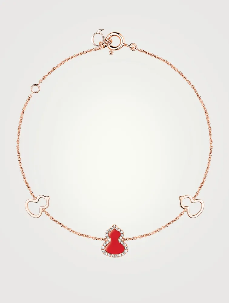 Petite Wulu 18K Rose Gold Bracelet With Diamonds And Red Agate