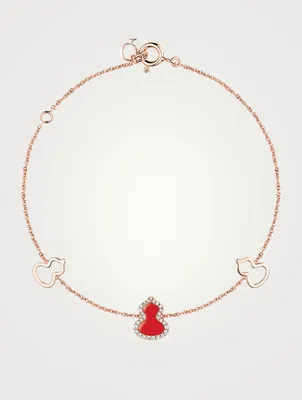 Petite Wulu 18K Rose Gold Bracelet With Diamonds And Red Agate