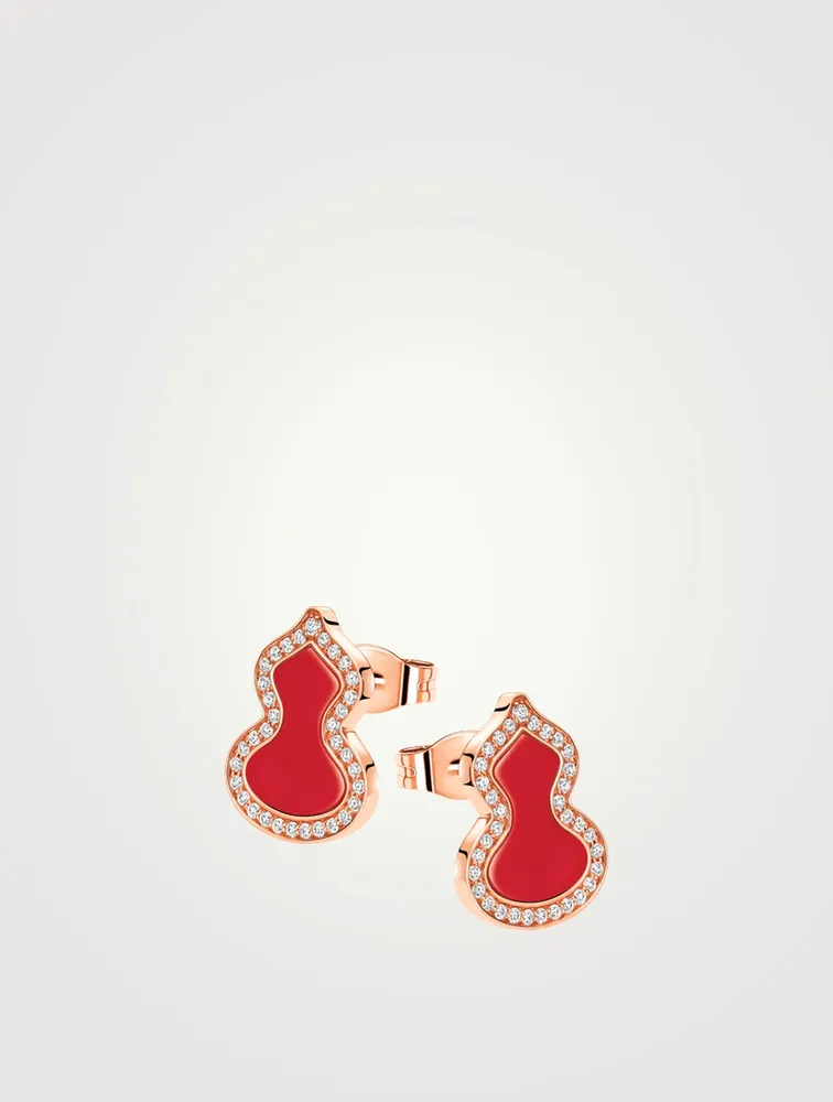 Petite Wulu 18K Rose Gold Red Agate Stud Earrings With Diamonds