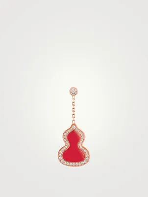 Small Wulu 18K Rose Gold Earring With Red Agate And Diamonds
