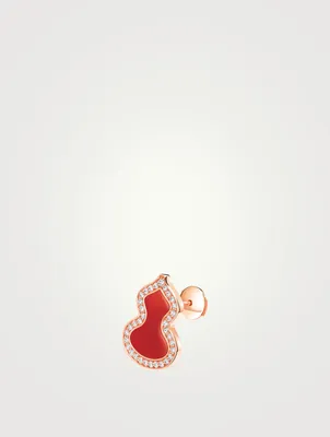 Small Wulu 18K Rose Gold Stud Earring With Red Agate And Diamonds