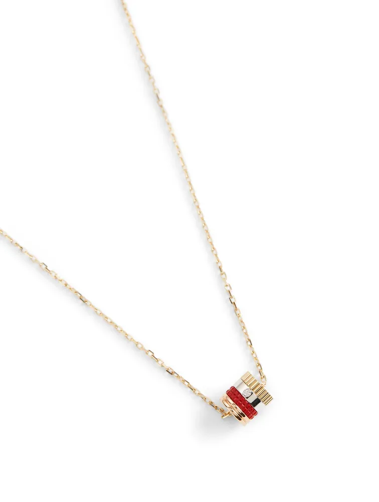 Mini Red Edition Quatre Two-Tone Gold Pendant Necklace With Diamond