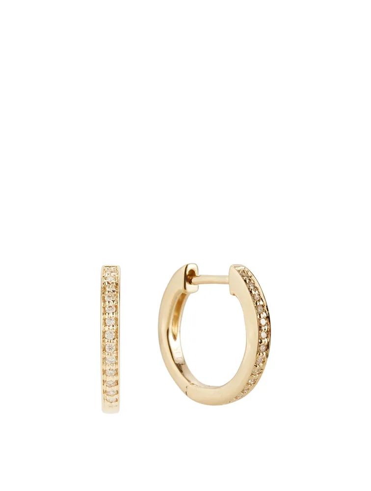 Small 14K Gold Huggie Earrings With Diamonds