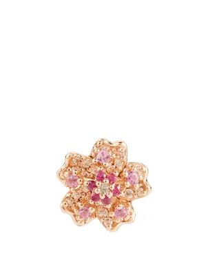 Small 14K Rose Gold Sakura Stud Earring With Diamonds