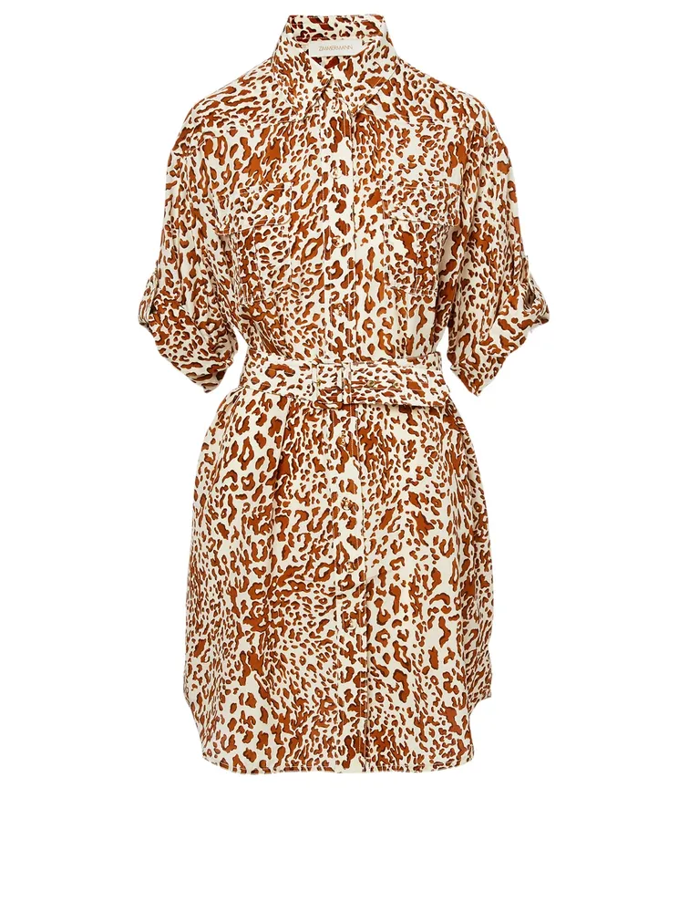 Utility Silk Shirt Dress Leopard Print
