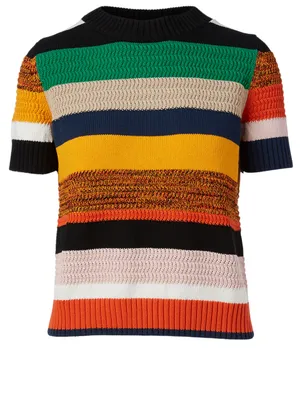 Cotton Short-Sleeve Sweater In Stripe Print