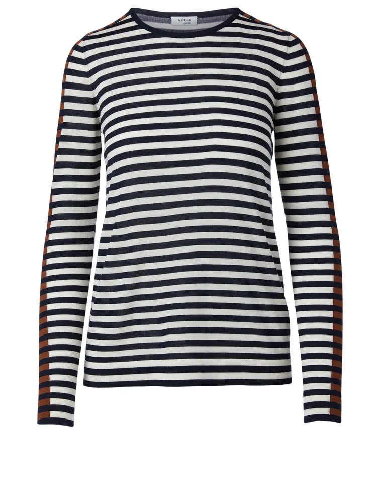 Wool Long-Sleeve Top Stripe Print