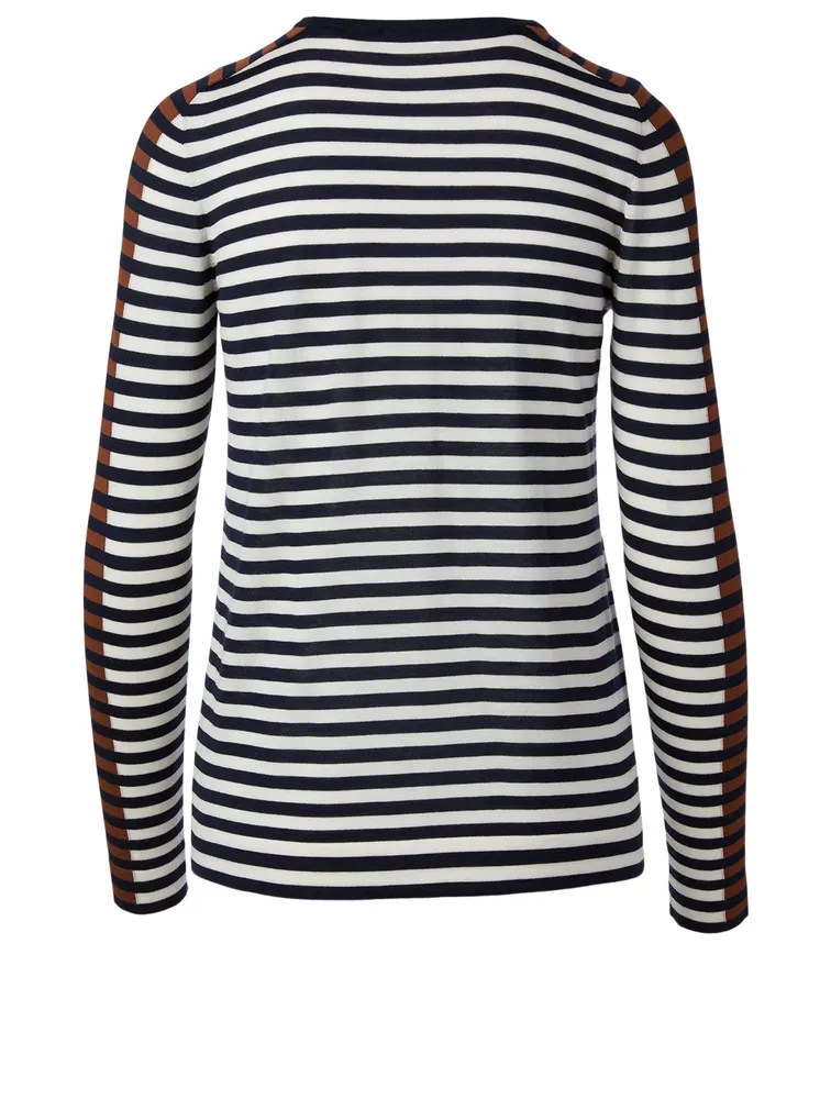 Wool Long-Sleeve Top Stripe Print