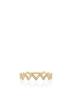 14K Gold Zig Zag Ring With Diamonds