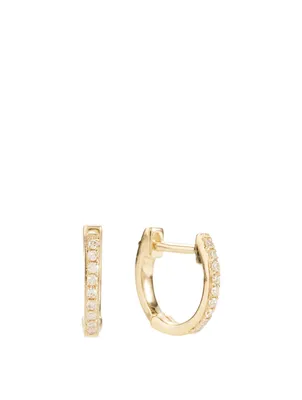 Mini 14K Gold Huggie Hoop Earrings With Diamonds