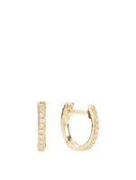 Mini 14K Gold Huggie Hoop Earrings With Diamonds