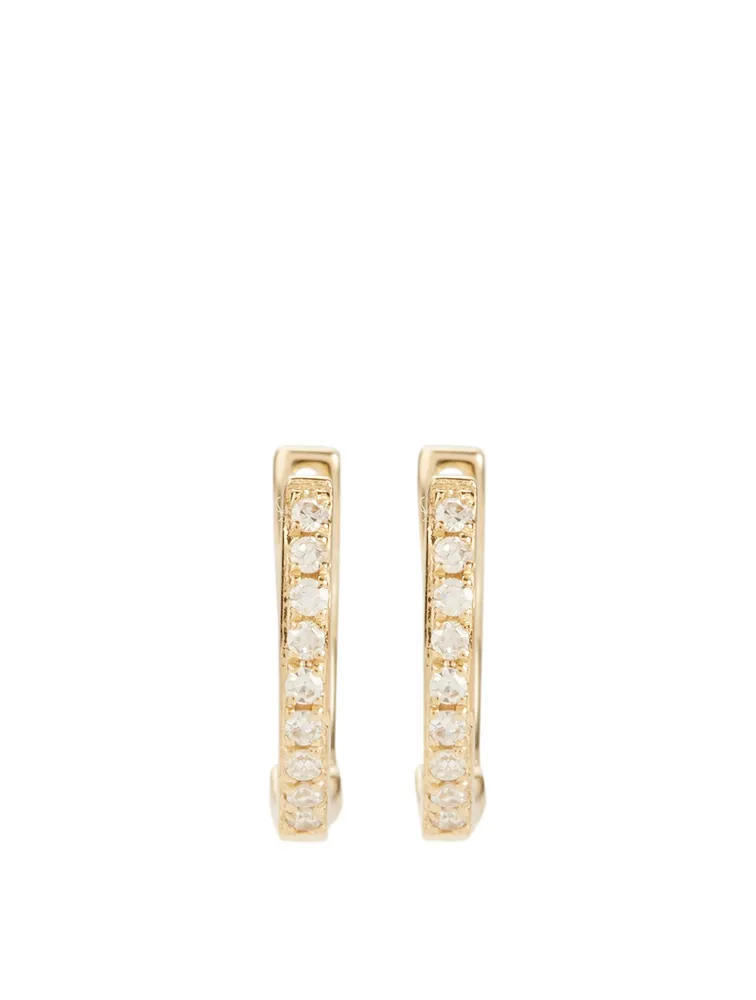 Mini 14K Gold Huggie Hoop Earrings With Diamonds