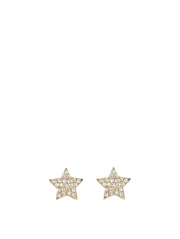 14K Gold Star Stud Earrings With Diamonds