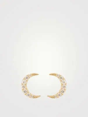 14K Gold Moon Stud Earrings With Diamonds
