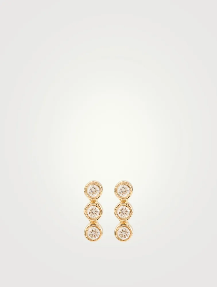 14K Gold Vertical Triple Bezel Stud Earrings With Diamonds