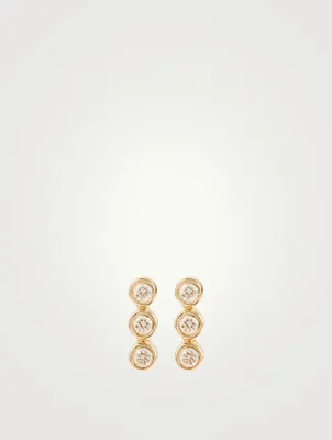 14K Gold Vertical Triple Bezel Stud Earrings With Diamonds