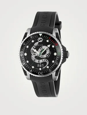Gucci Dive Snake Stainless Steel Rubber Strap Watch