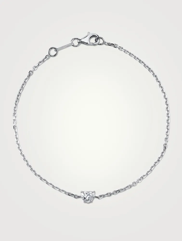 18K White Gold Chain Bracelet With Heart-Shaped Diamond