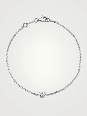 18K White Gold Chain Bracelet With Heart-Shaped Diamond