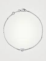 18K White Gold Chain Bracelet With Heart-Shaped Diamond