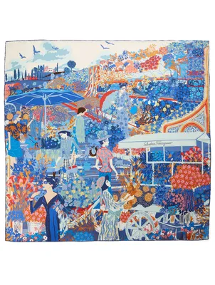Silk Scarf In Illustrated Print