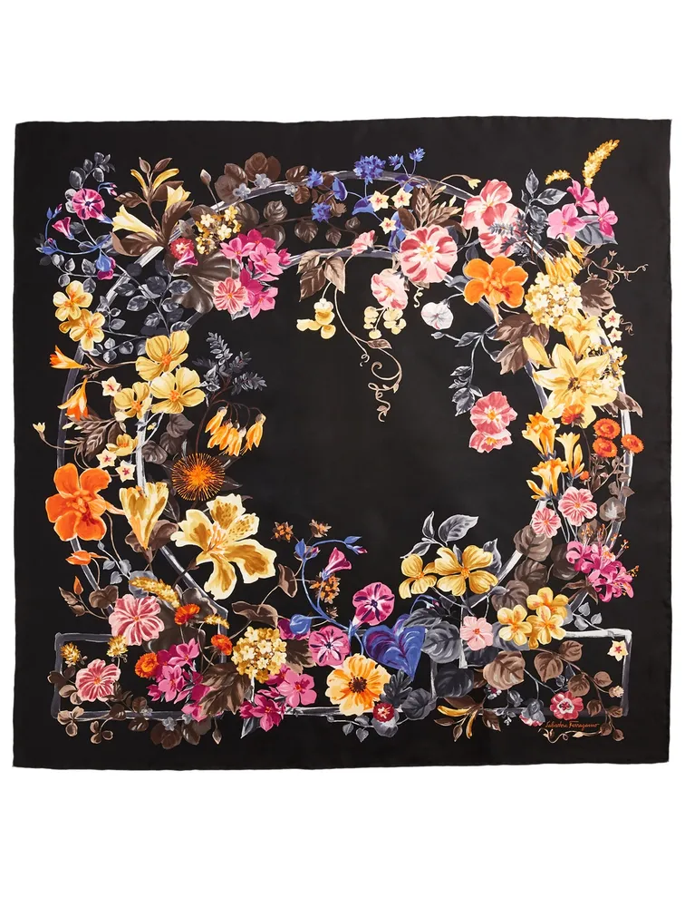 Silk Scarf In Floral Gancini Print