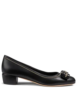 Vara Lux Bow Leather Pumps