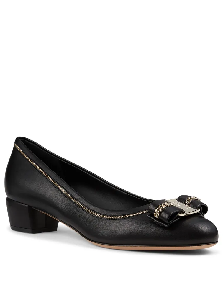 Vara Lux Bow Leather Pumps