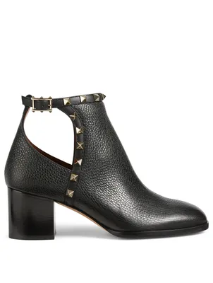Rockstud Cutout Leather Heeled Ankle Boots