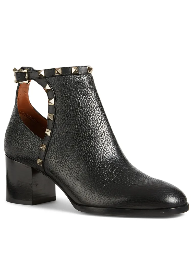 Rockstud Cutout Leather Heeled Ankle Boots