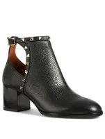 Rockstud Cutout Leather Heeled Ankle Boots