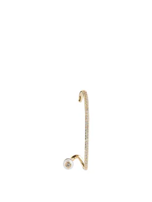 Crescendo Flare 18K Gold Right Earring With Pearl And Diamonds