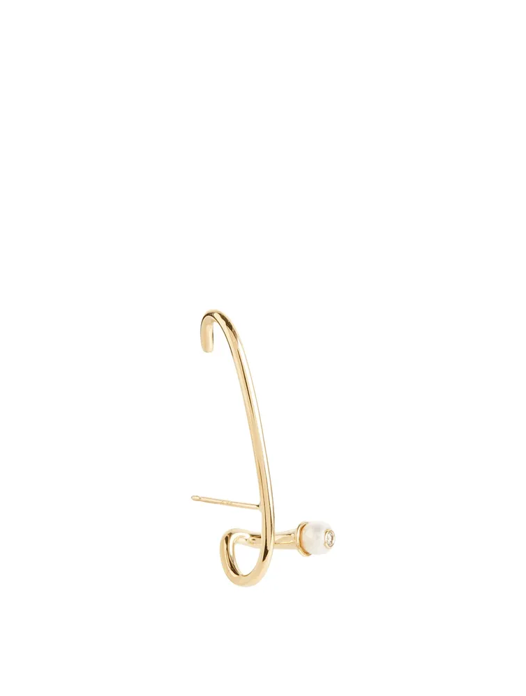 Crescendo Flare 18K Gold Left Earring With Pearl And Diamond