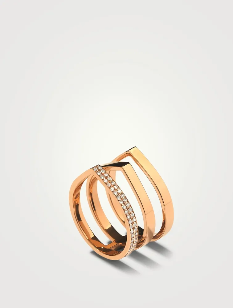 Antifer Rose Gold Triple Band Ring With Diamonds