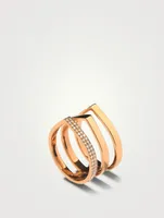 Antifer Rose Gold Triple Band Ring With Diamonds