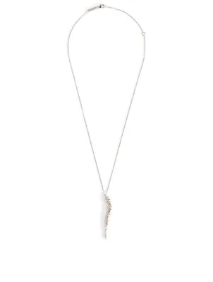 Fireworks 18K White Gold Plume Drop Necklace With Diamonds